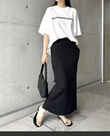 andme 안드미 셀프 컷 리브 롱 타이트 스커트 L 블랙