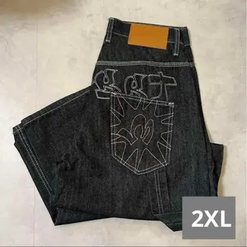 자수 초와이드 배기 데님 와이드 블랙 청바지 한국 스트릿 그런지
