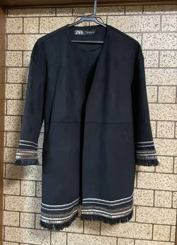 ZARA 자라 자수 프린지 트리밍 노카라 자켓 코트