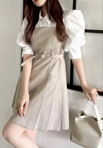 dazzlin 다즐린 레이어드 셔츠 미니 원피스 베이지