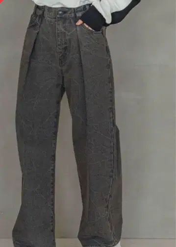 턱 데님 와이드 팬츠