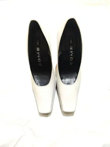 COMEX 천연 가죽 화이트 스퀘어토 12.5cm 하이힐 핑힐