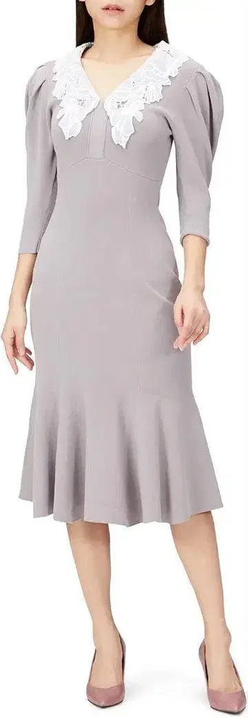 [ 스나이델 ] 자수 칼라 머메이드 원피스 여성용