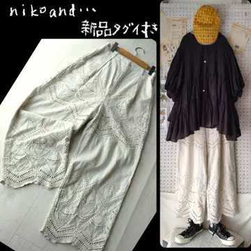 택 포함 새상품 니코앤드 niko and 컷워크 자수 와이드 팬츠 베이지