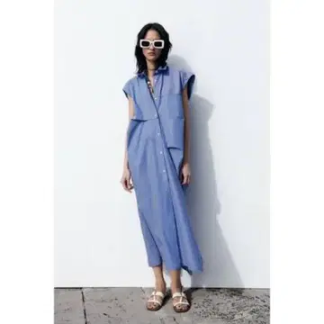ZARA 스트라이프 패턴 포플린 원피스 M