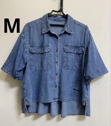글로벌 워크 GOOD 데님 셔츠 반팔 셔츠 M 블루/288639
