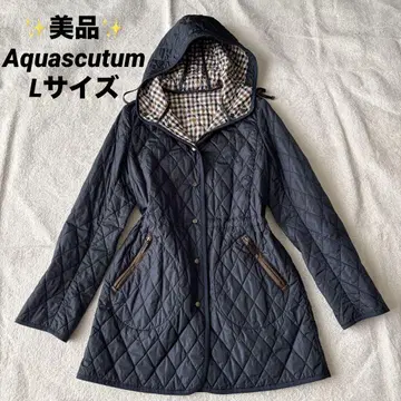 새상품급 Aquascutum 퀼팅 자켓 클럽 체크 네이비