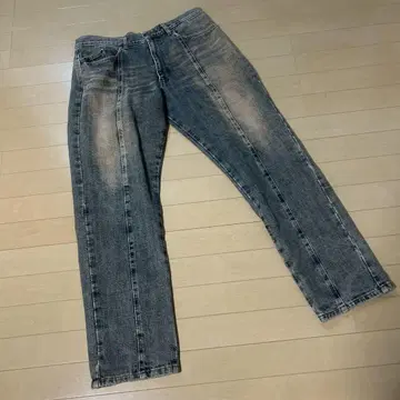 SCANNES 가공 데님 와이드 팬츠