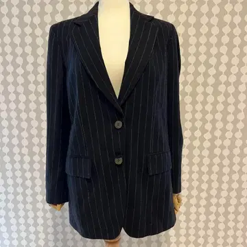 DKNY 스트라이프 패턴 울 테일러드 자켓 블랙 이탈리아제 M