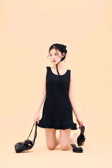 made of silk stretch ruffle dress black