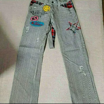 데님 팬츠 서스펜더 스마일 스타 와펜 데미지