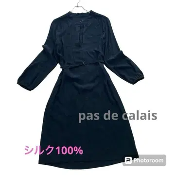 파드칼레 원피스 블랙 실크 100% 38 벨트 포함 내추럴