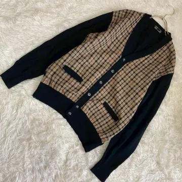 DAKS 체크 무늬 가디건 블랙 L 깔끔하고 세련된 겉옷