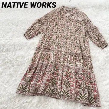 NATIVEWORKS 롱 셔츠 원피스 꽃무늬 스키퍼 코튼