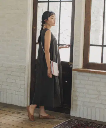 nest Robe 린넨 크루넥 리본 드레스