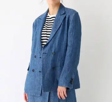 드레 스테리아 린넨 더블 자켓 데님 38 블루 테일러드