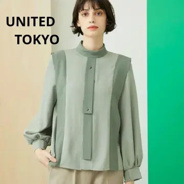 유나이티드 도쿄 턱 타이 블라우스 긴팔 셔츠 상의 드레이프감 새틴