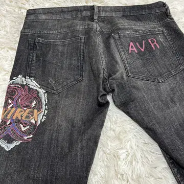 AVIREX 아비렉스 W27 페인트 가공 스트레치 블랙 데님