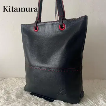 키타무라 가죽 토트백 네이비 엠보 로고