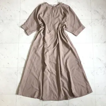 컨디션 최상 그라시아 루쏘 빅 사이즈 6분 소매 롱 원피스 베이지 L