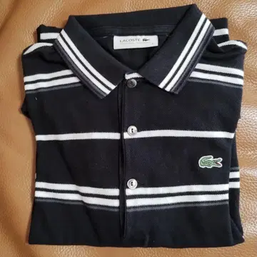 LACOSTE 스트라이프 피케 셔츠 사이즈 3 블랙 화이트 스트라이프