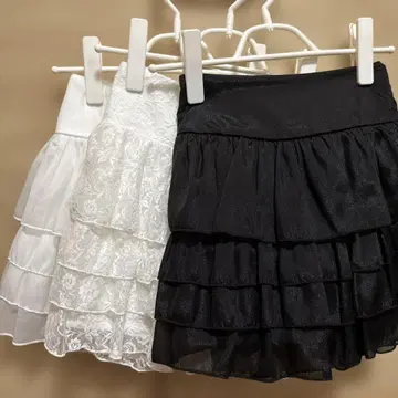INGNI 잉그 티어드 미니 스커트 블랙 화이트 화이트 레이스