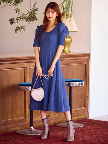 로얄 파티 파워숄더 볼레로 플레어 원피스 완판템 블루
