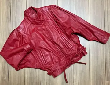 천연 가죽 라이더 자켓 빨간색