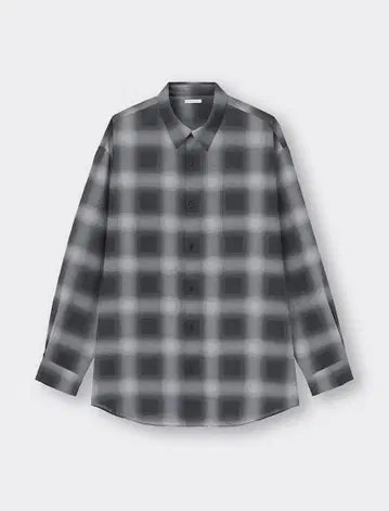 GU 옴브레 체크 셔츠 레이온 L 블랙 그레이 긴팔