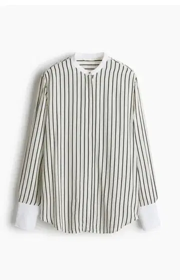 [ H&M ] 크레이프 블라우스 스트라이프 긴팔 셔츠 화이트