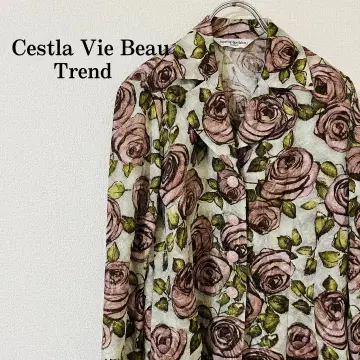 Cest la Vie Beau 꽃무늬 긴팔 셔츠 블라우스 일본제 레트로