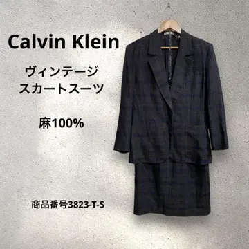 Calvin Klein 빈티지 스커트 수트 린넨 100% 체크 무늬