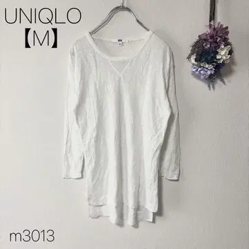 유니클로 프리미엄 린넨 쿨 넥 스웨터 화이트 UNIQLO [ M ]