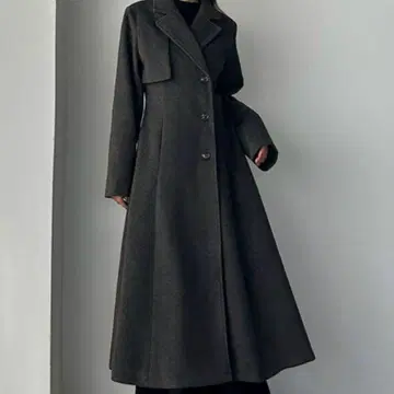 Louere 허리 쉐이프 플레어 체스터 코트 다크 그레이