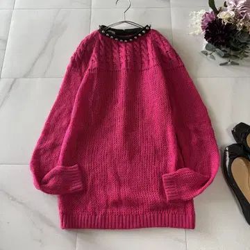 LOVE MOSCHINO 로우 게이지 케이블 니트 실버 핑크 42