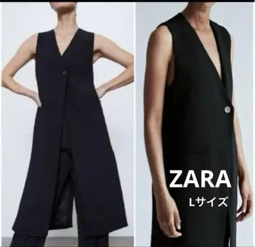 [ ZARA ] 블랙 롱 베스트 슬리브리스 V넥 L 사이즈
