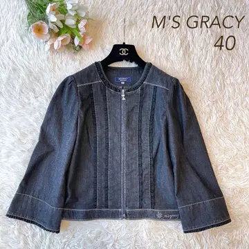 새상품급 M'S GRACY 2021년 데님 프릴 자켓 그레이 40