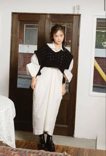 PINUE 프론트 개더 셔츠 원피스 (WHITE)