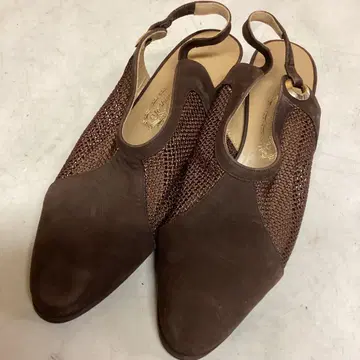 긴자 요시노야 샌들 23.5cm 브라운 메쉬 슬림 레그 힐 (17