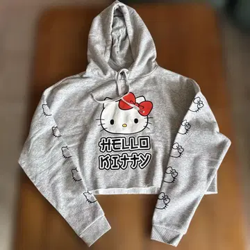H&M 헬로키티 크롭 후드티 그레이