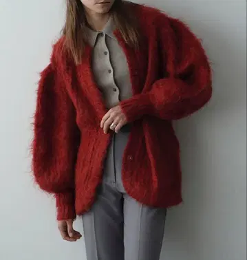 CLANE 모헤어 샤기 가디건 RED