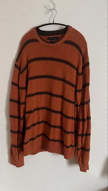 TOMMY HILFIGER XL 스트라이프 니트 스웨터 오렌지
