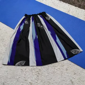 진흙 오시마 명주 (9말)와 명선 플레어 스커트 블랙 보라색 스트라이프