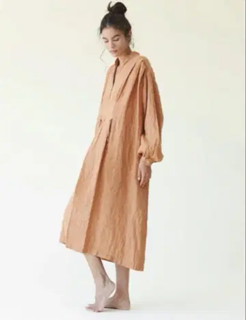 블랙 크레인 원피스 허리 리본 긴팔 린넨 100%