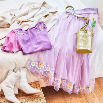 디즈니 스토어 라푼젤 스커트 퍼플 튤 롱 자수