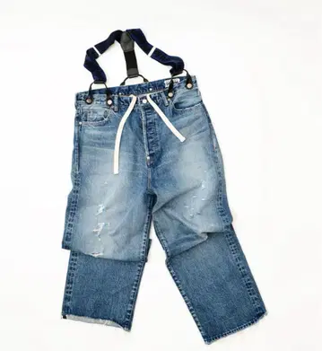 HOLIDAY DAMAGE DENIM SUSPENDER PANTS