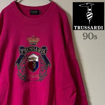 90s TRUSSARDI (트루사르디) 로고 자수 맨투맨/46/핑크