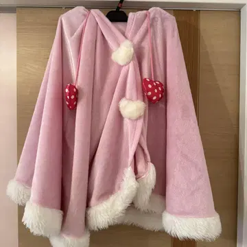 디즈니랜드 핑크 퍼 후드 판초