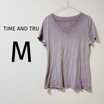 8 TIME AND TRU M 보라색 V넥 티셔츠 상의 구제 의류 반팔