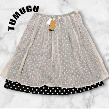 tumugu 쓰무구 개더 스커트 린넨 코튼 도트 플레어 스커트